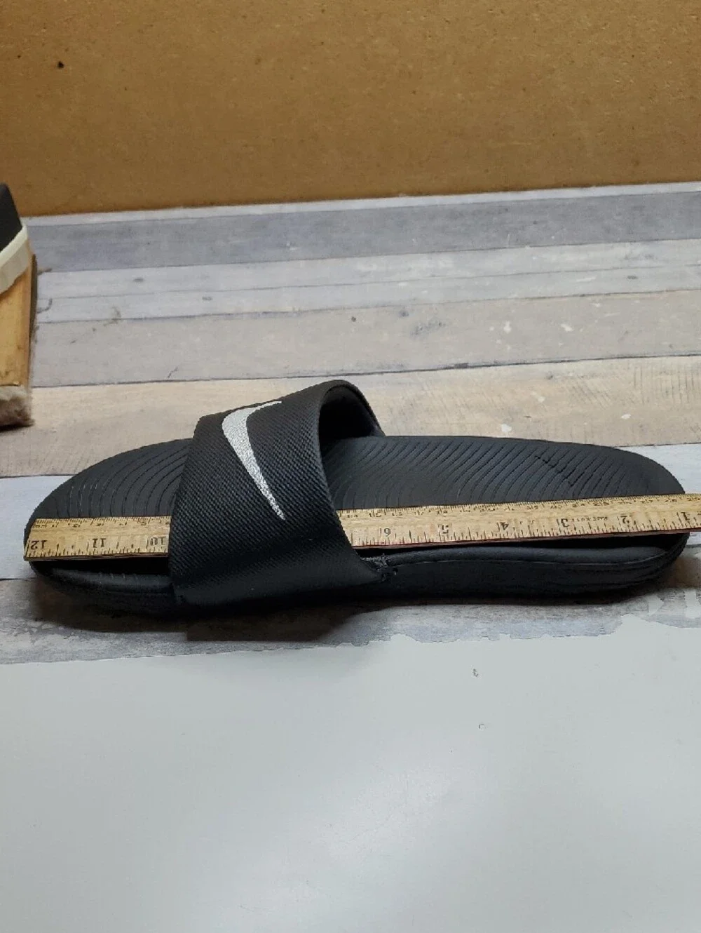 Nike Kawa Black Slide Sandals with White Swoosh Size 11/29 cm